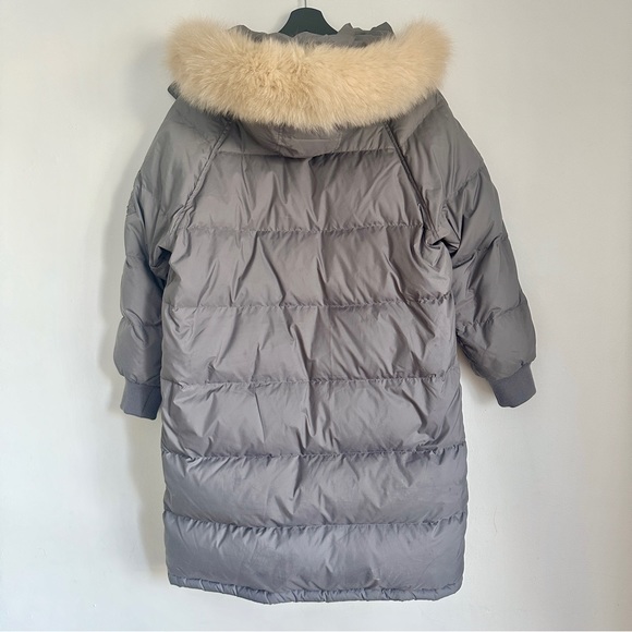 TEENIE WEENIE LONG PUFFER DOWN COAT PARKA HOODED REAL FUR LIGHT GRAY INSULATED M - Picture 2 of 16